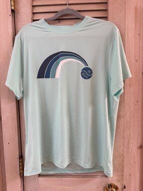 Original Penguin Racquet & Paddle Mint Green Tee w/ Navy Rainbow Graphic Medium
